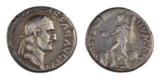 Roman Empire, Galba, 68-69 AD, silver Denarius, 17mm, Obv: Laureate bust of Galba / Rev: Female figure, standing left, before a lighted altar holding patera, right foot on globe. S.2108, F. 