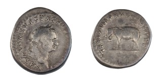 Roman Empire, Titus, 79-81 AD, silver Denarius, 17mm, Obv: Laureate bust of Titus / Rev: Elephant walking to left. S.2512, F. 