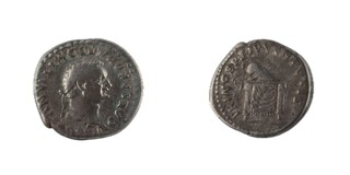 Roman Empire, Domitianus, 81-96 AD, silver Denarius, 18mm, Obv: Laureate bust of Domitian / Rev: Corinthian helmet, right, on draped table. S.2677, F. 	