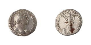 Roman Empire, Trajan, 98-117 AD, silver Denarius, 18mm, Obv: Laureate bust of Trajan / Rev: Felicitas, standing left, holding caduceus up in right hand and cornucopiae in left. S3150, F. 