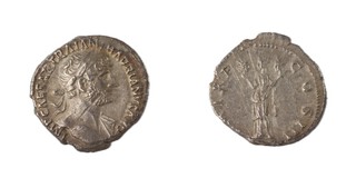 Roman Empire, Hadrian, 117-138 AD, silver Denarius, 18mm, Obv: Laureate and draped bust of Hadrian facing right / Rev: Eternity standing facing holding heads of the sun and moon. 