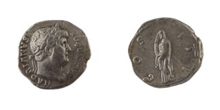 Roman Empire, Hadrian, 117-138 CE, silver Denarius, 19mm, Obv, Laureate head right/ Rev, Veiled figure facing left. 