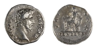 Roman Empire, Lucius Aelius, 136-138 AD, silver Denarius, 18mm, Obv: Aelius bare head right / Rev: Concordia seated left. S.3967, F. 