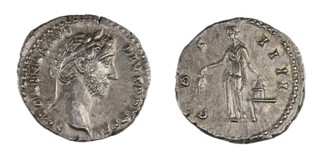 Roman Empire, Antonius Pius, 138-161 AD, silver Denarius, 18mm, Obv, Laureate head right/ Rev, Annona standing left holding corn and resting left hand on modius. S.4068, VF 