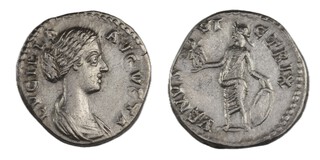 Roman Empire, Lucilla (Wife of Lucius Verus), 161-168 AD, silver Denarius, 18mm, Obv: Draped bust of Lucilla, right / Rev: Venus standing left, holding Victory in right hand, leaning on shield with left. S.5492, VF. 