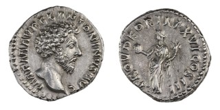 Roman Empire, Marcus Aurelius, 161-180 AD, silver Denarius, 17mm, Obv: Bareheaded bust of Marcus Aurelius, right / Rev: Providentia standing left, holding globe and cornucopiae. S.4925, VF. 