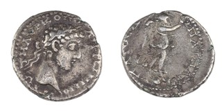 Roman Empire, Commodus at Cappadocia, 177-192 AD, silver Didrachm, 20mm, Obv: Laureate bust of Commodus, right / Rev: Nike advancing right, holding wreath. 