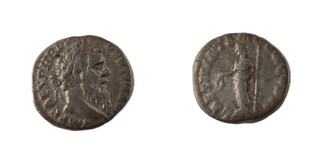 Roman Empire, Pertinax, 193 AD, silver Denarius, 17mm, Obv: Laureate bust, right / Rev: Laetitia standing left, holding wreath and sceptre. S.6041, F. 