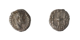 Roman Empire, Septimius Severus, 193-211 AD, silver Denarius, 16mm, Obv: Laureate, bearded head of Septimius, right / Rev: Legionary eagle between two standards. S.6297, F. 