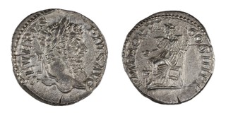 Roman Empire, Septimus Severus, 193-211 AD, silver Denarius,18mm, Obv: Laureate bust of Septimus Severus facing, right / Rev: Salus seated left, altar at her feet. S.6363, F. 