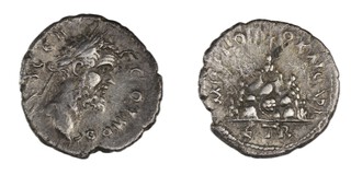 Roman Empire, Septimius Severus, Caesarea, Cappadocia, 193-211 AD, silver Drachm, 18mm, Obv: Laureate bust, right / Rev: Mount Argaeus, star above. 