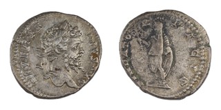 Roman Empire, Septimus Severus, 193-211 AD, silver Denarius, 18mm, Obv: Laureate bust, right / Rev: Septimus, veiled, standing half-left, holding branch and roll. S.6282, F. 