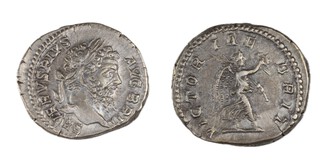 Roman Empire, Septimus Severus, 193-211 AD, silver Denarius, 19mm, Obv: Laureate bust of Septimus Severus right / Rev: Victory advancing to right carrying wreath and palm branch. S.7254, VF. 