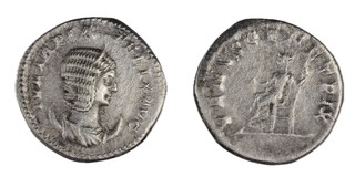 Roman Empire, Julia Domna, 193-217 AD, silver Antoninianus, 22mm, Obv: Diademed and draped Julia Domna bust / Rev: Venus enthroned to left. S.7098, VF. 	