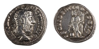 Roman Empire, Macrinus, 217-218 AD, silver Denarius, 19mm, Obv: Laureate draped and cuir bust of Macrinus, facing right / Rev: Providence, standing left, holding rod and cornucopiae, globe at her feet. S.7361, F. 