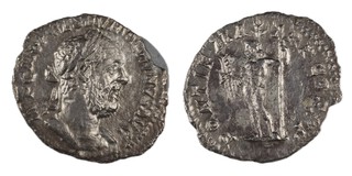 Roman Empire, Macrinus, 217-218 AD, silver Denarius, 20mm, Laureate bust facing right / Rev: Jupiter standing left, holding thunderbolt and sceptre. S.7323, VF. 