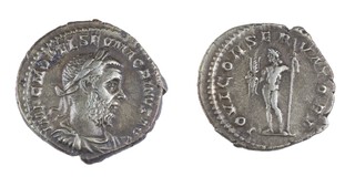 Roman Empire, Macrinus, 217-218 AD, silver Denarius, 20mm, Obv: Laureate bust right / Rev: Jupiter, naked, standing holding thunderbolt and sceptre. S.7337, S.7342, VF. 