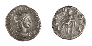 Roman Empire, Julia Paula (Wife of Elagabalus), c. 219-220 AD, silver Denarius, 18mm, Obv: Draped bust of Julia Paula right / Rev: Concordia seated to left. S.7655, F. 