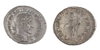 Roman Empire, Maximinus I, Rome, 235-236 AD, silver Denarius, 21mm, Obv: Laureate draped and cuirassed bust right / Rev: PROVIDENTIA AVG, Providentia standing holding globe and cornucopiae. S.8337, VF. 