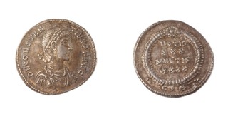 Roman Empire, Constantius II at Constantinople, 353-355 AD, silver Heavy Siliqua, 21mm, Obv: Diademed bust, right / Rev: Inscription within wreath. S.17932, VF. 