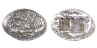 Lydia under Persian rule, Darius I, c. 546-510 BC, 21mm, silver Stater, Foreparts of bull and lion confronted / Rev: Two incuse squares. aVF. 