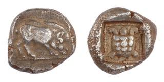 Lycian Dynasts, c. 500-420 BC, 19mm, silver Stater, Obv: Wild boar, right / Rev: Tortoise in an incuse square. S.5179, F. 