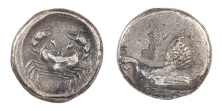 Himera, Sicily, c. 482-472 BC, 20mm, silver Didrachm, Obv: Cock standing left / Rev: Crab in incuse circle. S.758, F. 