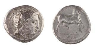 Phalanna, Thessaly, c. 400-344 BC, 19mm, silver Drachm, Obv: Youthful male head, right / Rev: Bridled horse trotting, right. S.2177, F. 	