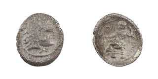 Macedon, Alexander the Great, c. 356-323 BC, 10mm, silver Obol, Obv: Head of Herakles, right, wearing Nemean lion skin / Rev: Zeus Aetophoros seated left, holding sceptre in left hand, eagle in right. S.6736, F. 