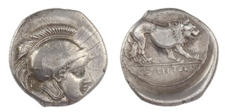 Velia, Italy, c. 350 BC, 22mm, silver Drachm, Obv: Head of Athena wearing crested helmet, right / Rev: Lion walking, right. S.454, F. 