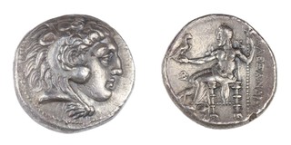 Macedon, Ecbatana, Alexander the Great, 336-323 BC, 25mm, silver Tetradrachm, Obv: Head of Alexander wearing lion skin / Rev: Zeus seated holding eagle and sceptre. S.6721, F. 