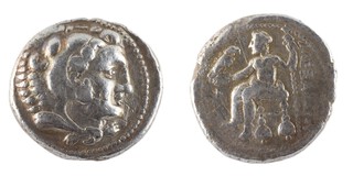 Macedon, Alexander the Great, 336-323 BC, 26mm, silver Tetradrachm, Obv: Head of Alexander wearing lion skin / Rev: Zeus seated, holding eagle and sceptre. S.6721, F. 