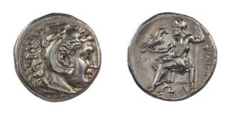 Macedon, Philip III, c. 323-317 BC, 17mm, silver Drachm, Obv: Head of Herakles right, wearing lion skin / Rev: Zeus Aetophoros seated left holding sceptre in left hand, eagle in right. S.6751, F. 