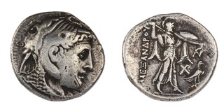 Egypt, Ptolemy I, c. 305-283 BC, 29mm, silver Tetradrachm, Obv: Head of Alexander wearing elephant skin, facing right / Rev: Athena holding shield and javelin, advancing right. S.7747, F. 