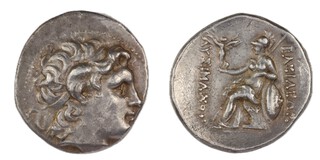 Kingdom of Thrace, Lysimachos, c. 305-281 BC, 30mm, silver Tetradrachm, Obv: Head of deified Alexander the Great, diademed and wearing the horn of Ammon / Rev: Athena enthroned left, holding Nike, spear and resting left arm on a shield. S.6814, VF. 