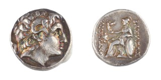 Thrace, Lysimachos, c. 305-280 BC, 17mm, silver Drachm, Obv: Diademed head of deified Alexander the Great wearing the horn of Ammon / Rev: Athena enthroned, left, holding Nike and spear and resting left arm on a shield. S.6817, VF. 