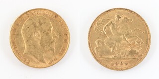 United Kingdom, Edward VII 1903 gold Half Sovereign, 19mm, 4.0g. Obv: Bare-headed bust of Edward, right / Rev: St. George on horseback slaying the dragon, right. S.3974A, 