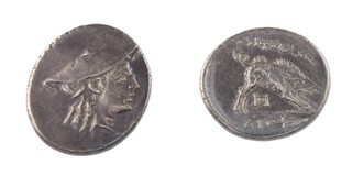 Aitolia, Central Greece, c. 205-150 BC, 16mm, silver Quarter Stater, Obv: Head of Aitolia wearing kausia / Rev: The Kalydonian boar to right, spearhead below. S.2320, VF. 