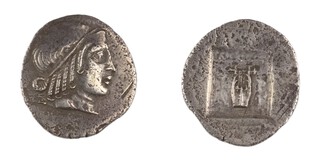 Lycia, Kragos, c. 168 BC, 17mm, silver Drachm, Obv: Laureate head of Apollo right, hair in formal curls / Rev: Lyre in shallow incuse square. S.5267, F.