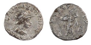 Indo-Greek, Menander, c. 160-145 BC, 16mm, silver Drachm, Obv: Helmeted head right / Rev: Athena holds shield and spear left. S.7600, F. 	