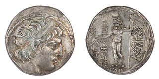 Seleucid Empire, Antiochos VIII, c. 121-96 BC, 22mm, silver Tetradrachm, Obv: Diad bust of Antiochos / Rev: Zeus holding eagle and sceptre. S.7154, VF. 	