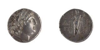 Seleucid Empire, Antiochos VIII, c. 121-96 BC, 26mm, silver Tetradrachm, Obv: Diademed head of Antiochos / Rev: Zeus standing holding star and sceptre. S.7144, F. 