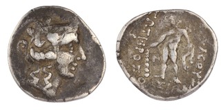 Thasos, c. 100 AD, 31mm, silver Tetradrachm, Obv: Head of Apollo facing right / Rev: Herakles holding lionskin and leaning on club. S.1579, F. 