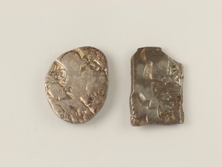 Mauryan Empire (India), two 4th-3rd Century BC, approx. 20mm, silver Karshapana coins, Obv: Various symbols / Rev: Single symbol. F. 