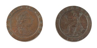 United Kingdom, George III, 1797, copper Cartwheel Twopence, 41mm. Obv: Laureate profile of George / Rev: Britannia seated left,. S.3776, VF. 