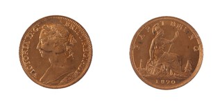 United Kingdom, Victoria, 1890 bronze Farthing, 20mm. Obv: Laureate profile of Victoria, left / Rev: Britannia seated, right, trident in left hand. Mounted in a plastic box. S.3958, F.