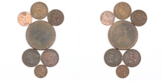 United Kingdom, George III Cartwheel Penny; George IV Farthing; William IV Farthing; Victoria Half Farthing, Farthings. G to VF. (7)