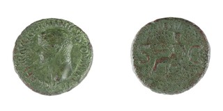 Roman Empire, Caligula, 1st century AD, copper As, 28mm, Obv: Bare head facing left / Rev: S - C to left and right of Vesta, seated left, on ornamental throne holding patera. S1803, F. 