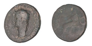 Roman Empire, Caligula, 37-38 AD, copper As, 27mm, Obv: Bare head of Caligula, left / Rev: Vesta seated left, S-C either side. S.1803, VG.