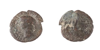 Roman Empire, Claudius,41-54 AD, copper As, 28mm, Obv: Bare head of Claudius left/ Rev: Minerva, helmeted and draped, advancing right, levelling javelin in right hand and shield in left. S.1861, VG. 